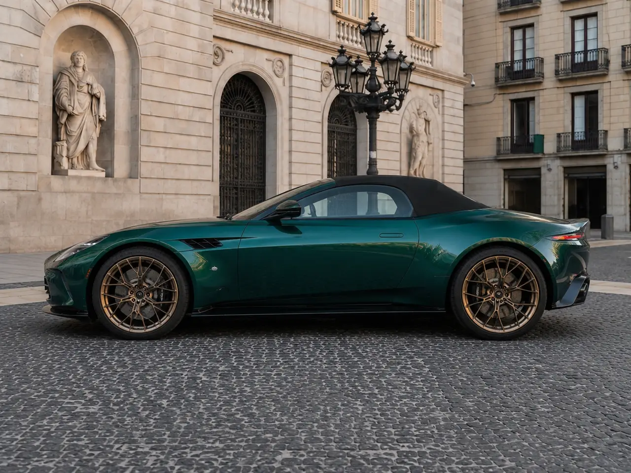 Aston Martin Vantage V8 Spider 2026, exterior — Lisbon Luxury Car Rental, Lisbon. The 2026 Aston Martin Vantage V8 Spider is a two-seat convertible built for open-air…
