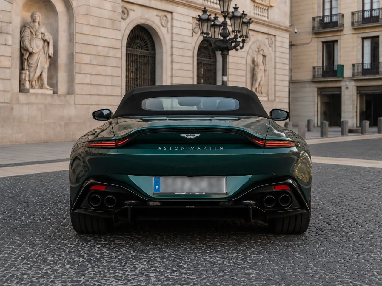 Aston Martin Vantage V8 Spider 2026, rear view — Lisbon Luxury Car Rental, Lisbon. The 2026 Aston Martin Vantage V8 Spider is a two-seat convertible built for open-air…
