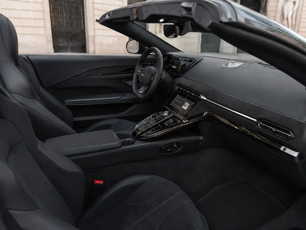 Aston Martin Vantage V8 Spider 2026, interior — Lisbon Luxury Car Rental, Lisbon. The 2026 Aston Martin Vantage V8 Spider is a two-seat convertible built for open-air…
