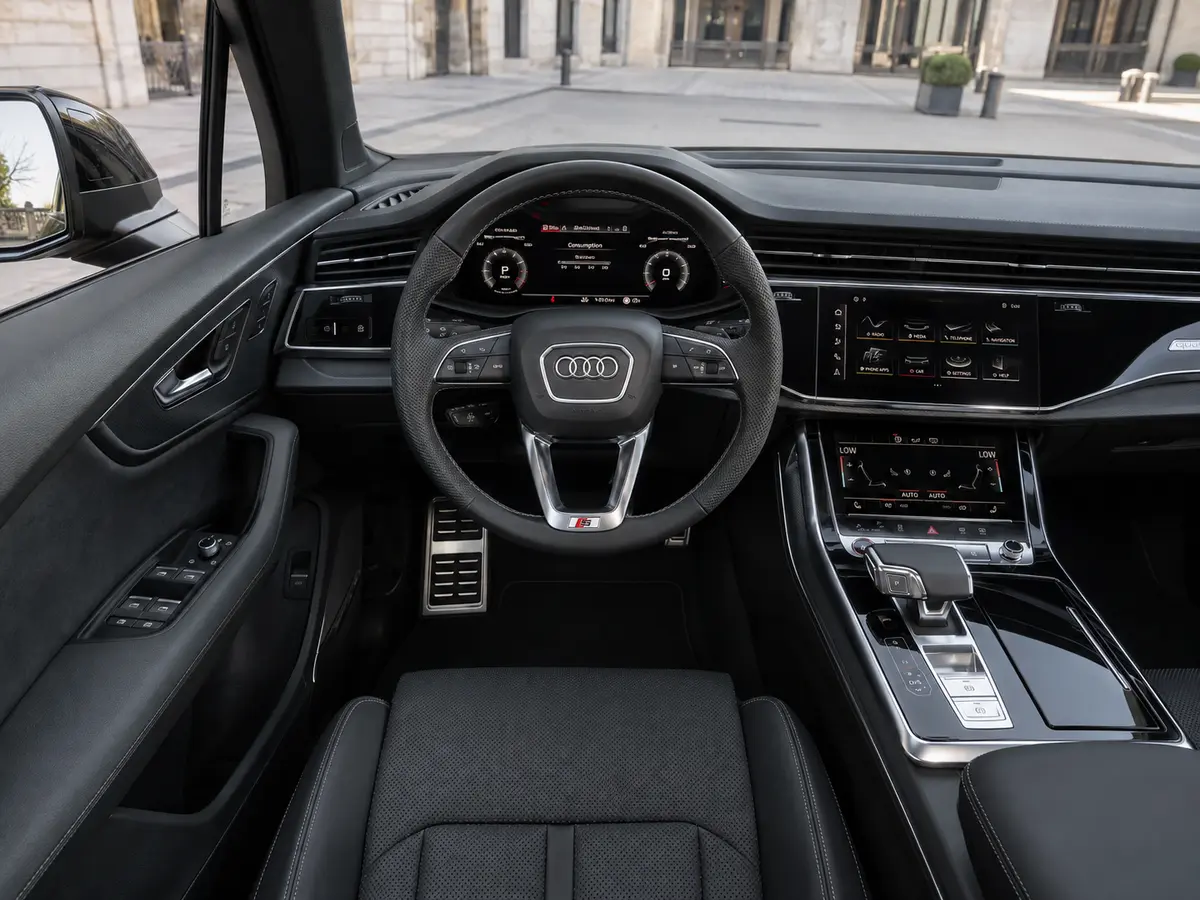 Audi Q7 50 TDI S-Line Edition 2025, front view — Lisbon Luxury Car Rental, Lisbon. The 2025 Audi Q7 50 TDI S-Line Edition brings a different kind of confidence to Lisbon's…