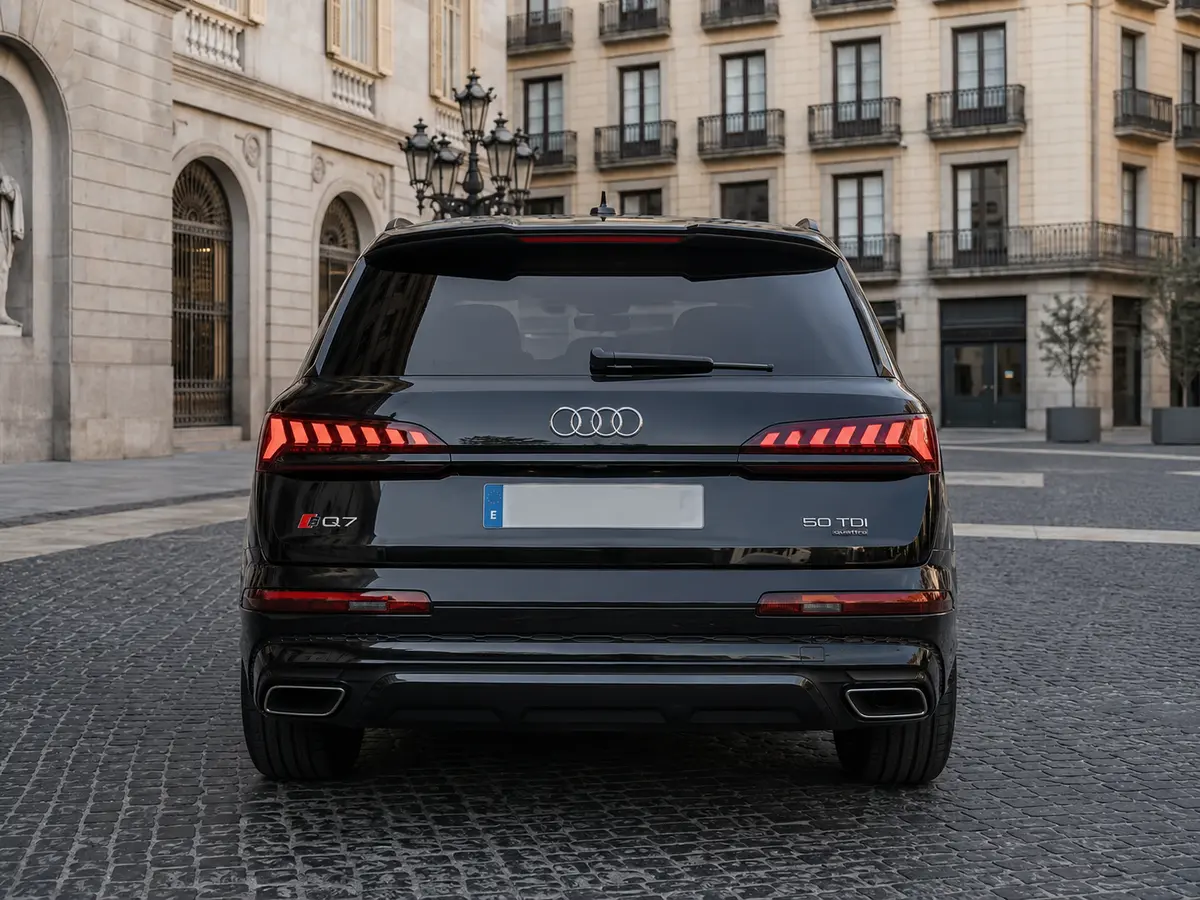 Audi Q7 50 TDI S-Line Edition 2025, rear view — Lisbon Luxury Car Rental, Lisbon. The 2025 Audi Q7 50 TDI S-Line Edition brings a different kind of confidence to Lisbon's…
