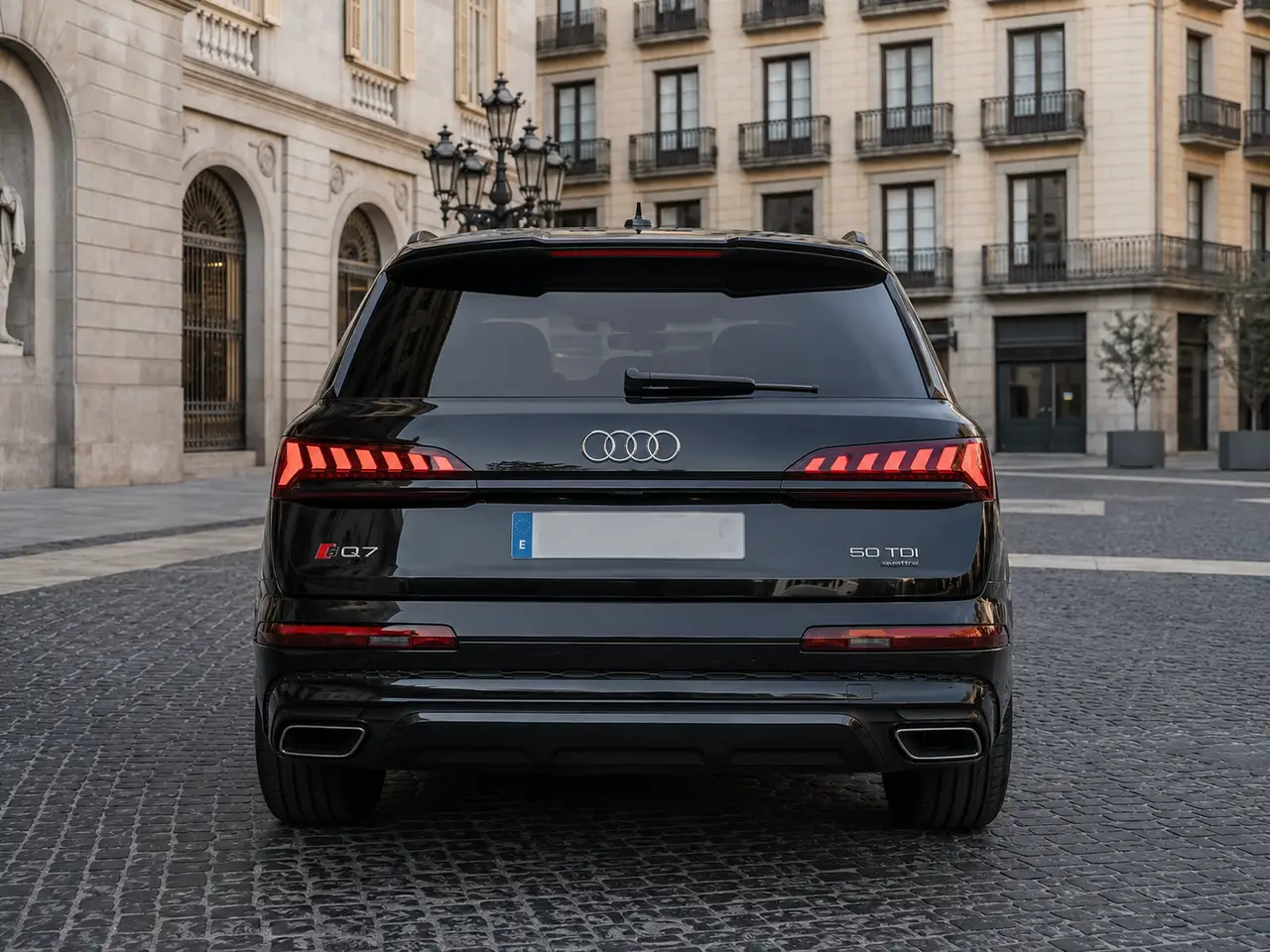 Audi Q7 50 TDI S-Line Edition 2025, rear view — Lisbon Luxury Car Rental, Lisbon. The 2025 Audi Q7 50 TDI S-Line Edition brings a different kind of confidence to Lisbon's…