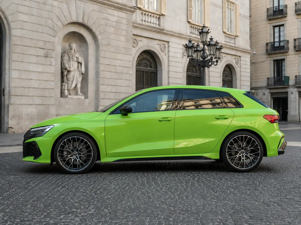 Audi RS3 Restyling 2025, exterior — Lisbon Luxury Car Rental, Lisbon. The 2025 Audi RS3 Restyling brings 400 hp to a compact sport body built for four, which…