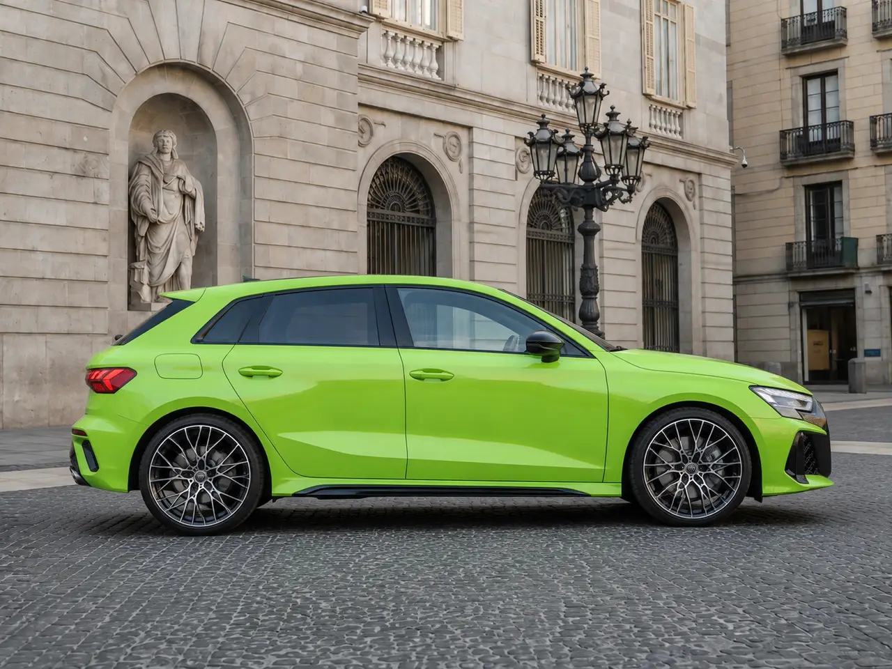 Audi RS3 Restyling 2025, front view — Lisbon Luxury Car Rental, Lisbon. The 2025 Audi RS3 Restyling brings 400 hp to a compact sport body built for four, which…