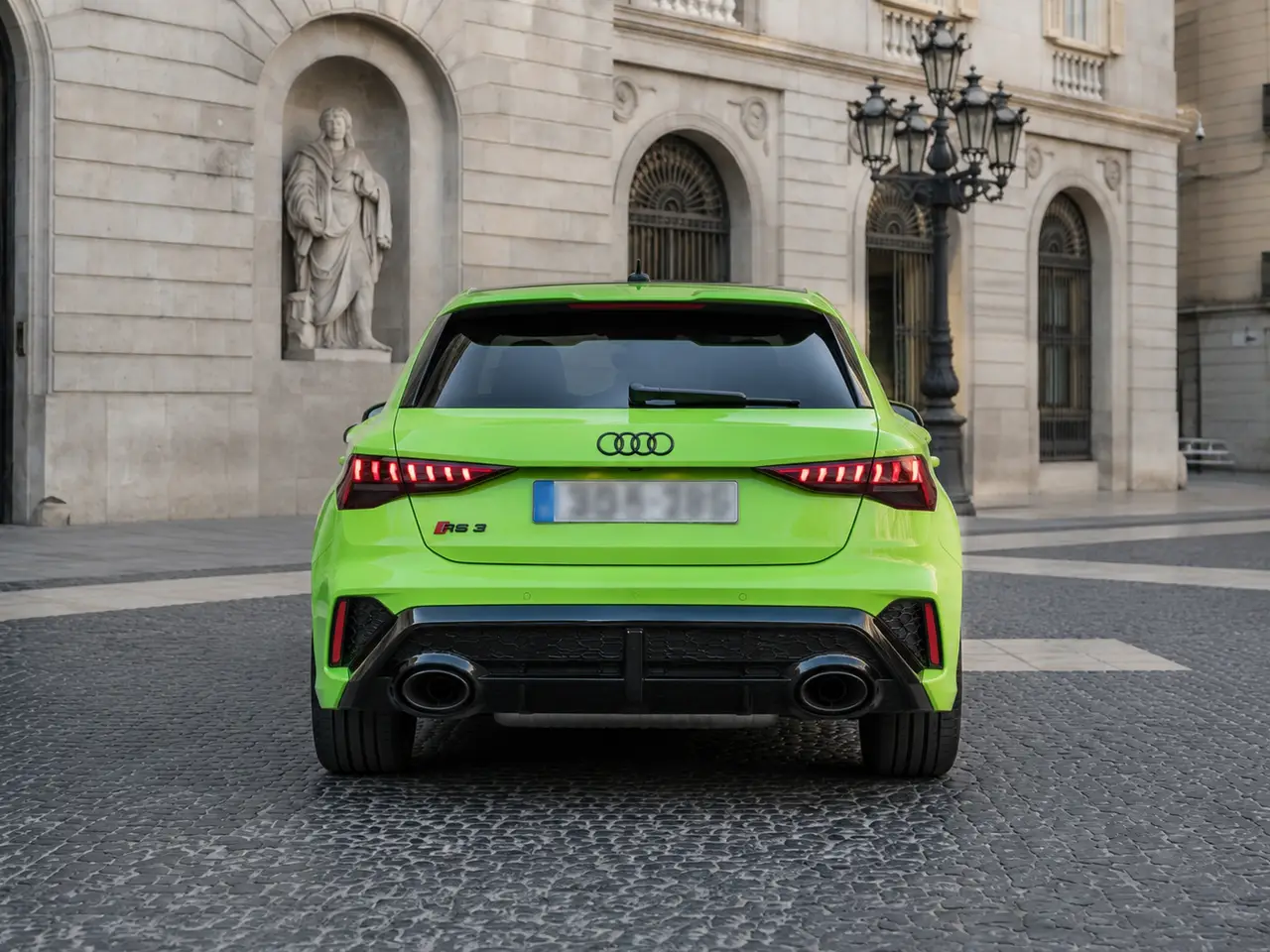 Audi RS3 Restyling 2025, rear view — Lisbon Luxury Car Rental, Lisbon. The 2025 Audi RS3 Restyling brings 400 hp to a compact sport body built for four, which…