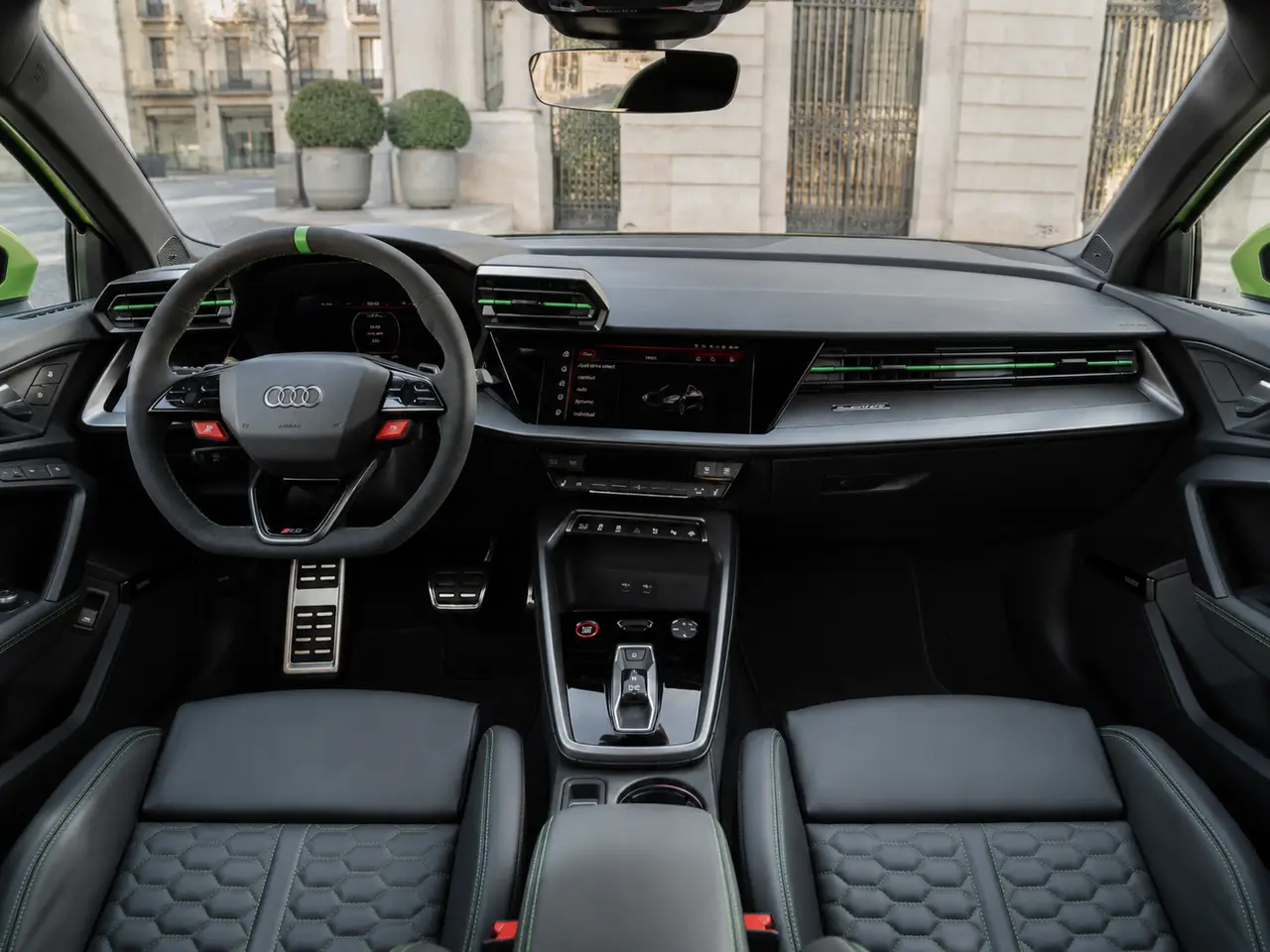 Audi RS3 Restyling 2025, interior — Lisbon Luxury Car Rental, Lisbon. The 2025 Audi RS3 Restyling brings 400 hp to a compact sport body built for four, which…