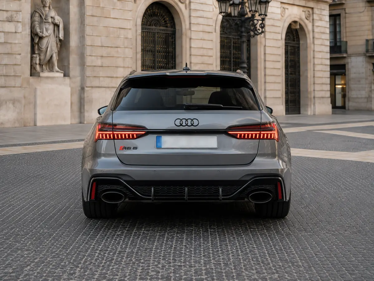 Audi RS6 2022, rear view — Lisbon Luxury Car Rental, Lisbon. The 2022 Audi RS6 puts 591 hp behind a five-seat cabin, which is not something most cars…