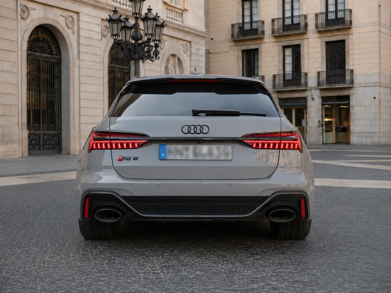 Audi RS6 Dynamic 2023, rear view — Lisbon Luxury Car Rental, Lisbon. The 2023 Audi RS6 Dynamic pairs 621 hp with a five-seat cabin, which makes it an unusual…
