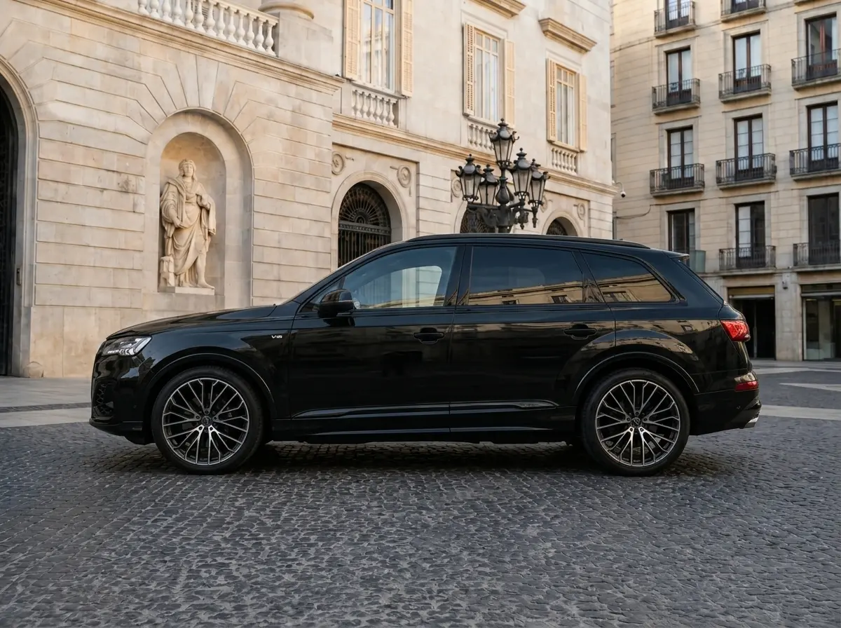 Audi SQ7 2025, rear view — Lisbon Luxury Car Rental, Lisbon. The 2025 Audi SQ7 pairs 507 hp with the composure Audi's larger SUVs are known for: a…