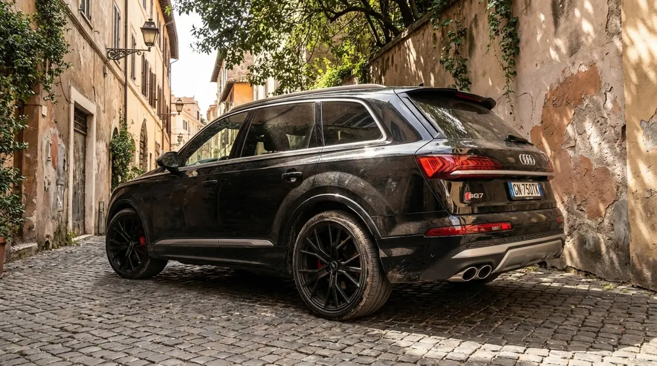 Audi SQ7 7seater 2023, front view — Lisbon Luxury Car Rental, Lisbon. The Audi SQ7 pairs an unusually wide cabin with 530 hp under the hood, a combination that…