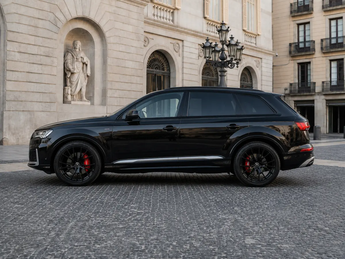 Audi SQ7 7seater 2023, exterior — Lisbon Luxury Car Rental, Lisbon. The Audi SQ7 pairs an unusually wide cabin with 530 hp under the hood, a combination that…