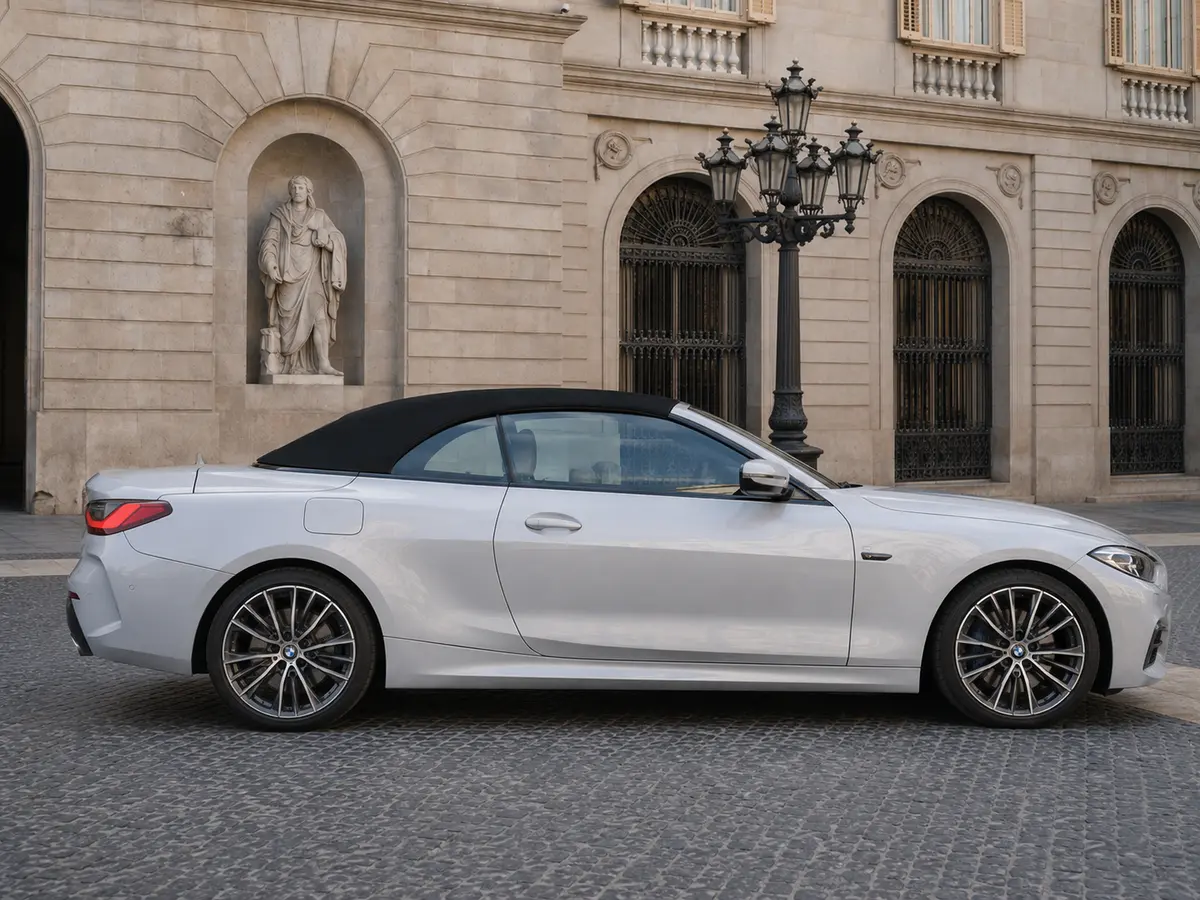 BMW 430i Cabrio 2023, interior — Lisbon Luxury Car Rental, Lisbon. The BMW 430i Cabrio pairs a 245 hp turbocharged engine with a soft-top roof that lowers…