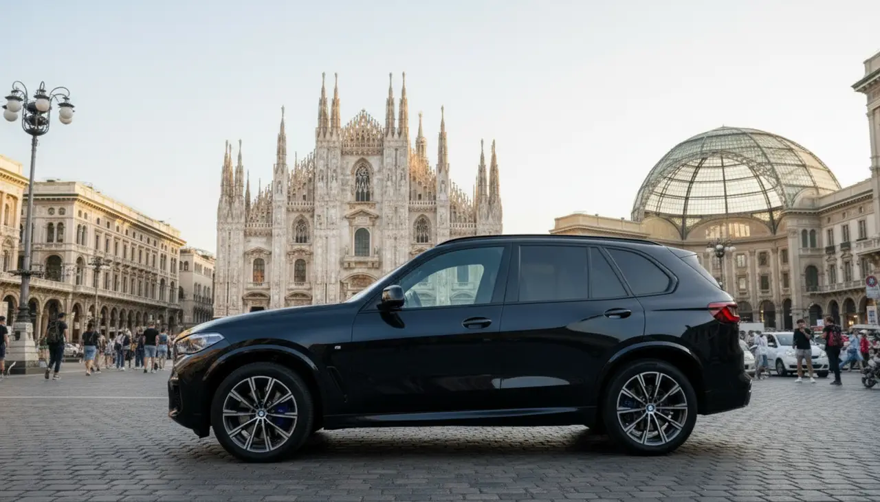 BMW X5 4.0i M 2025, vue arrière — Lisbon Luxury Car Rental, Lisbonne. Le BMW X5 4.0i M ne cherche pas à impressionner par la démonstration : ses 381 chevaux se…