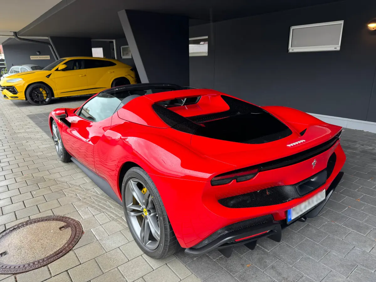 Ferrari 296 GTS Spider 2024, front view — Lisbon Luxury Car Rental, Lisbon. Top down for the Cascais coastal run