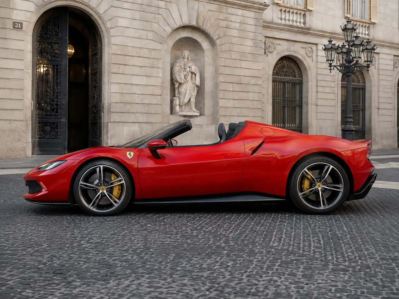 Ferrari 296 GTS Spider 2024, exterior — Lisbon Luxury Car Rental, Lisbon. The Ferrari 296 GTS Spider pairs a plug-in hybrid V6 with 819 hp, a combination that…