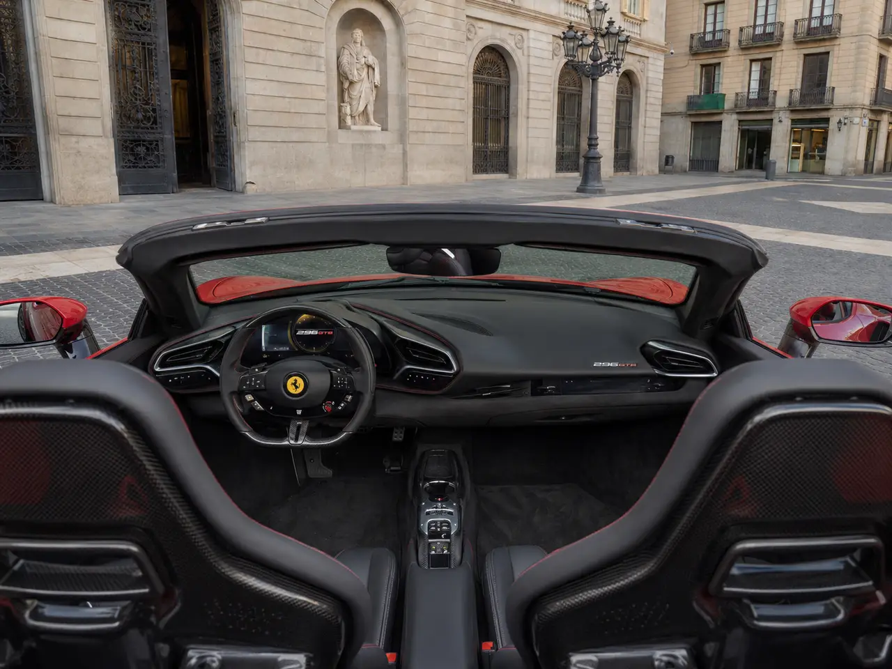 Ferrari 296 GTS Spider 2024, interior — Lisbon Luxury Car Rental, Lisbon. The Ferrari 296 GTS Spider pairs a plug-in hybrid V6 with 819 hp, a combination that…