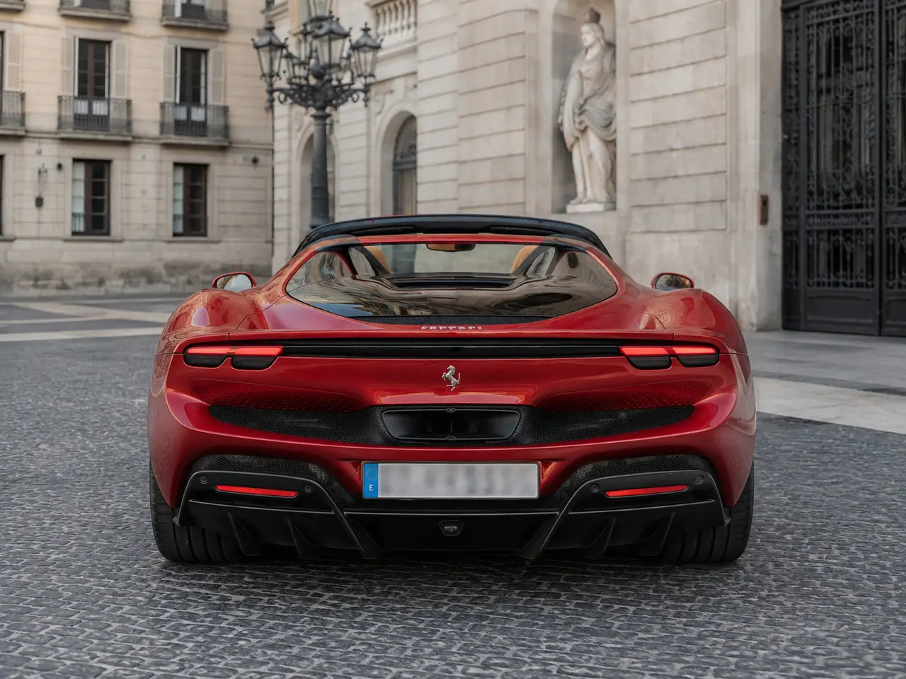 Ferrari 296 GTS Spider 2025, rear view — Lisbon Luxury Car Rental, Lisbon. The 2025 Ferrari 296 GTS Spider pairs a folding hard-top with 819 hp, a combination built…