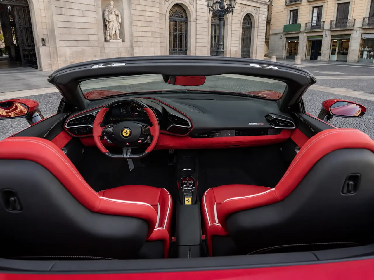 Ferrari 296 GTS Spider 2025, interior — Lisbon Luxury Car Rental, Lisbon. The 2025 Ferrari 296 GTS Spider pairs a folding hard-top with 819 hp, a combination built…