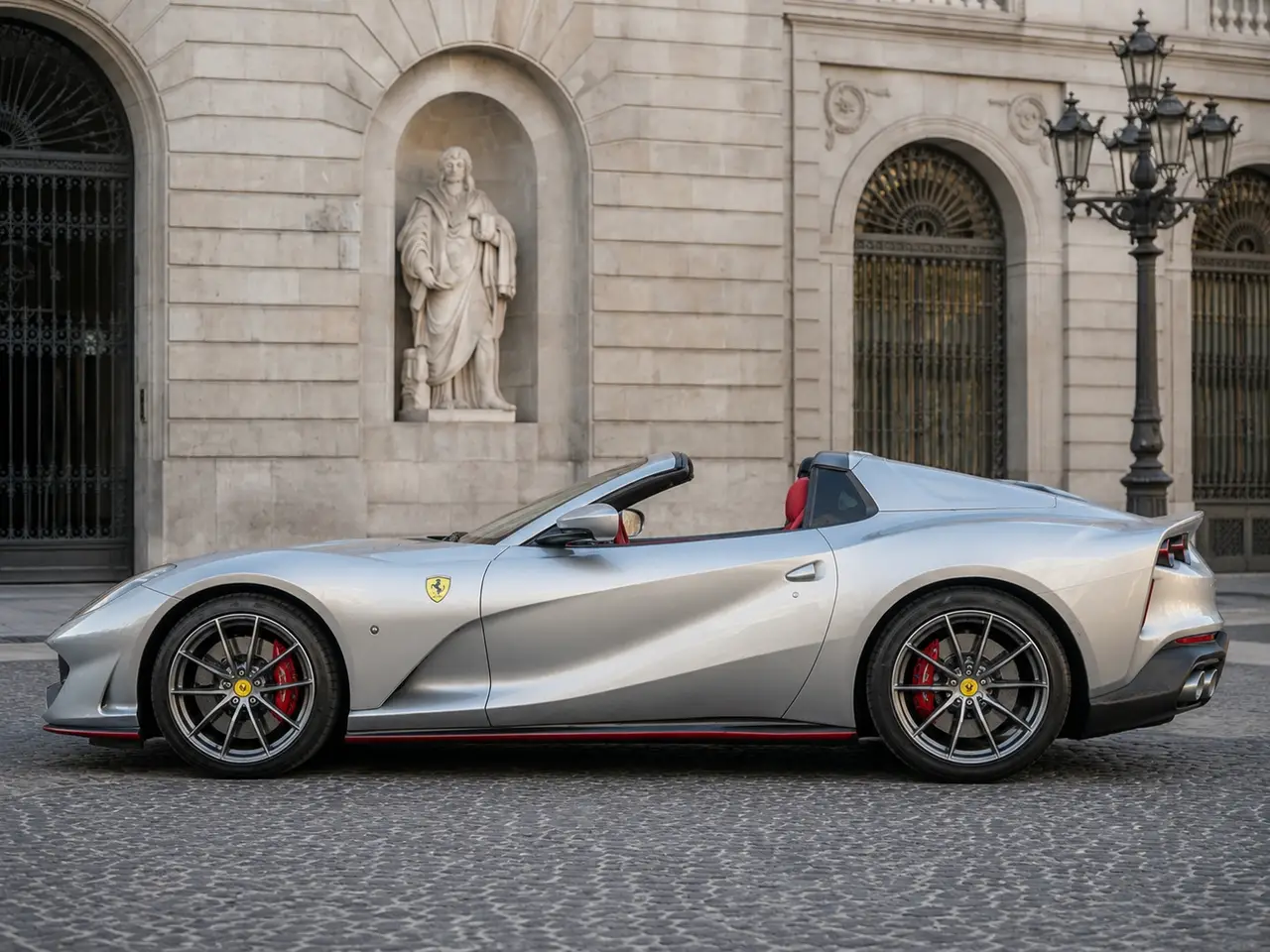 Ferrari 812 GTS 2024, exterior — Lisbon Luxury Car Rental, Lisbon. The 2024 Ferrari 812 GTS pairs a naturally aspirated V12 with 789 hp in an open-top body…