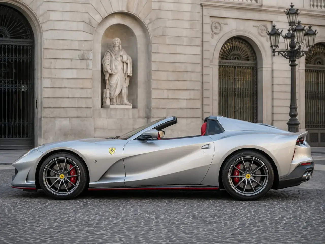 Ferrari 812 GTS 2024, exterior — Lisbon Luxury Car Rental, Lisbon. The Ferrari 812 GTS pairs a naturally aspirated V12 producing 800 hp with a folding hard…