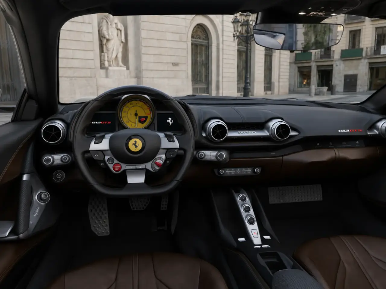 Ferrari 812 GTS 2024, interior — Lisbon Luxury Car Rental, Lisbon. The Ferrari 812 GTS pairs a naturally aspirated V12 producing 800 hp with a folding hard…