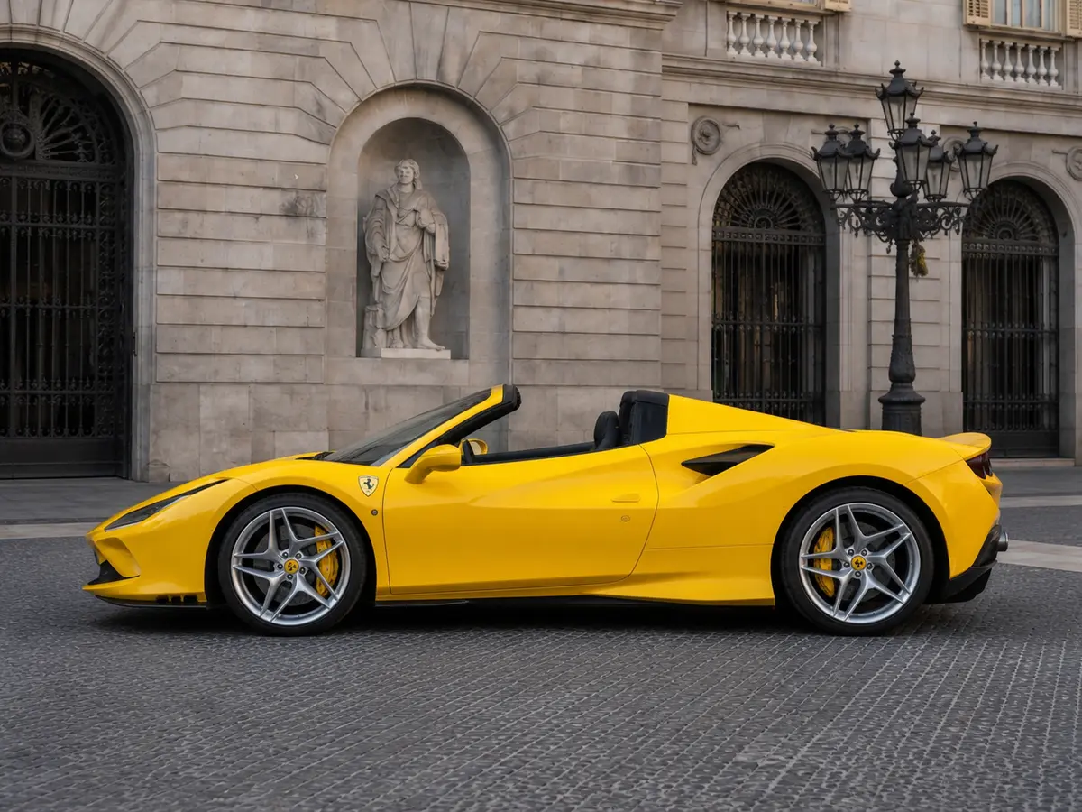 Ferrari F8 SPIDER 2023, exterior — Lisbon Luxury Car Rental, Lisbon. The Ferrari F8 Spider pairs a 720 hp twin-turbo V8 with a retractable hard top, giving it…