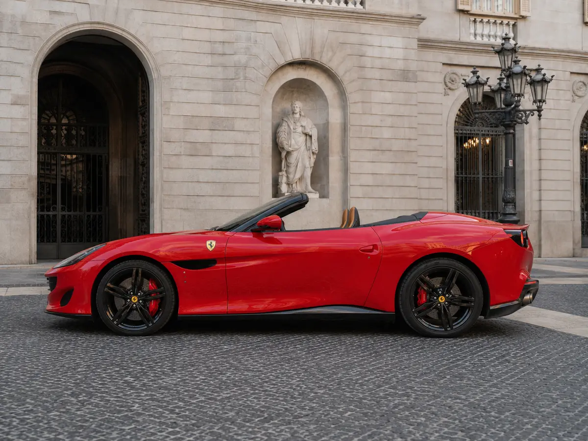 Ferrari Portofino M 2023, exterior — Lisbon Luxury Car Rental, Lisbon. The Portofino M carries 620 hp and four seats under a folding hard top, which sets it…