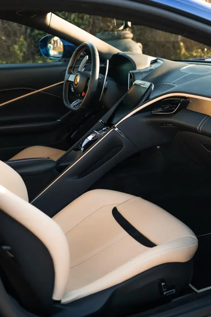 Ferrari Roma 2025, exterior — Lisbon Luxury Car Rental, Lisbon. The Ferrari Roma pairs a 620 hp V8 with a cabin built for two couples rather than two…