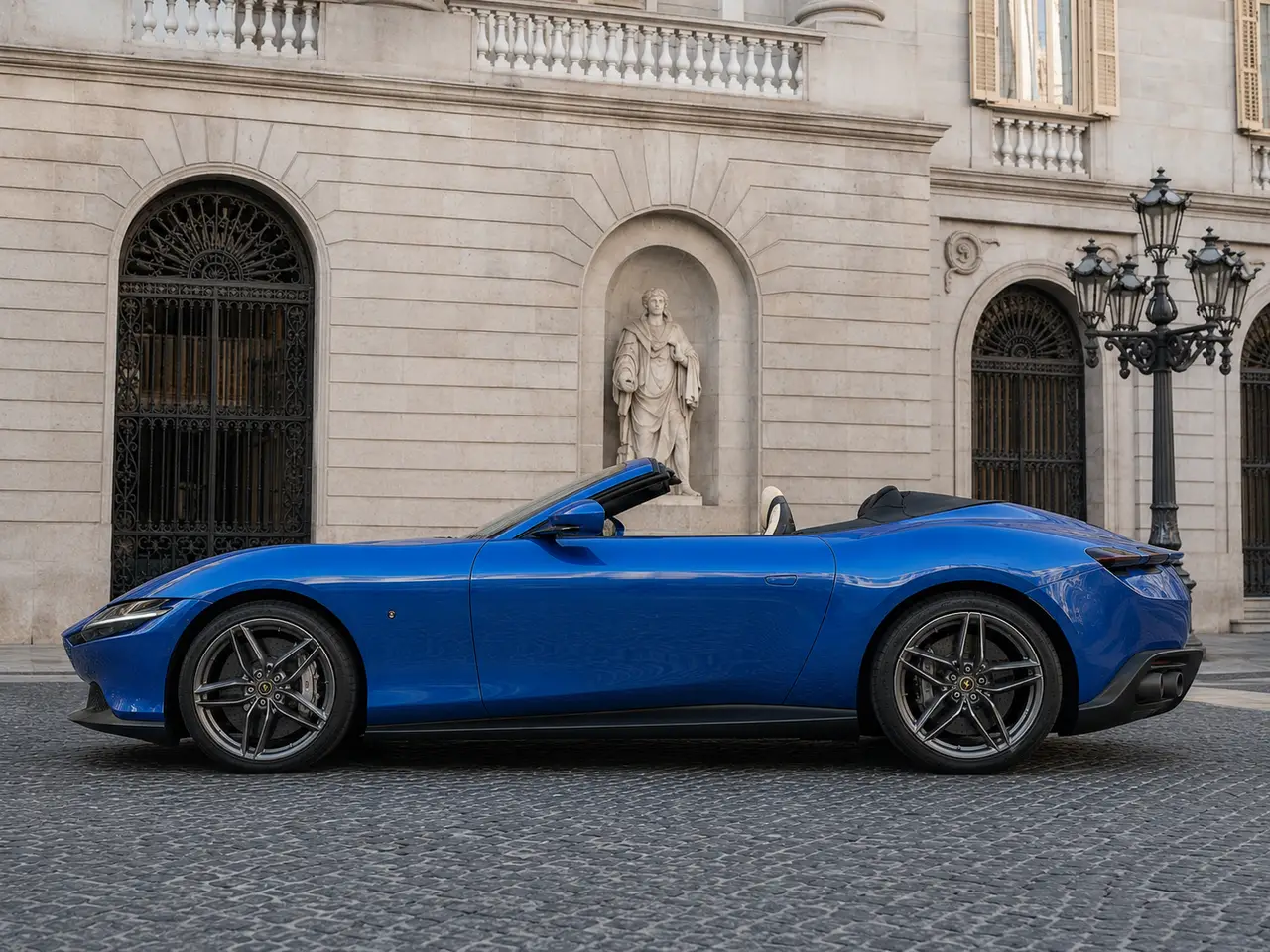 Ferrari Roma 2025, exterior — Lisbon Luxury Car Rental, Lisbon. The Ferrari Roma pairs a 620 hp V8 with a cabin built for two couples rather than two…