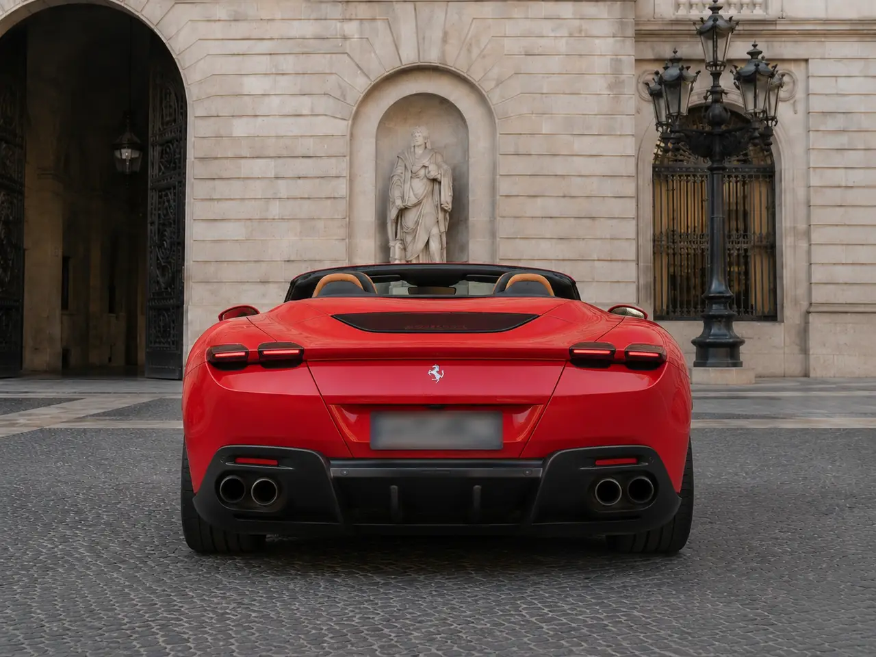 Ferrari Roma Spider 2024, rear view — Lisbon Luxury Car Rental, Lisbon. The 2024 Ferrari Roma Spider pairs 620 hp with a folding roof and a cabin built for two,…
