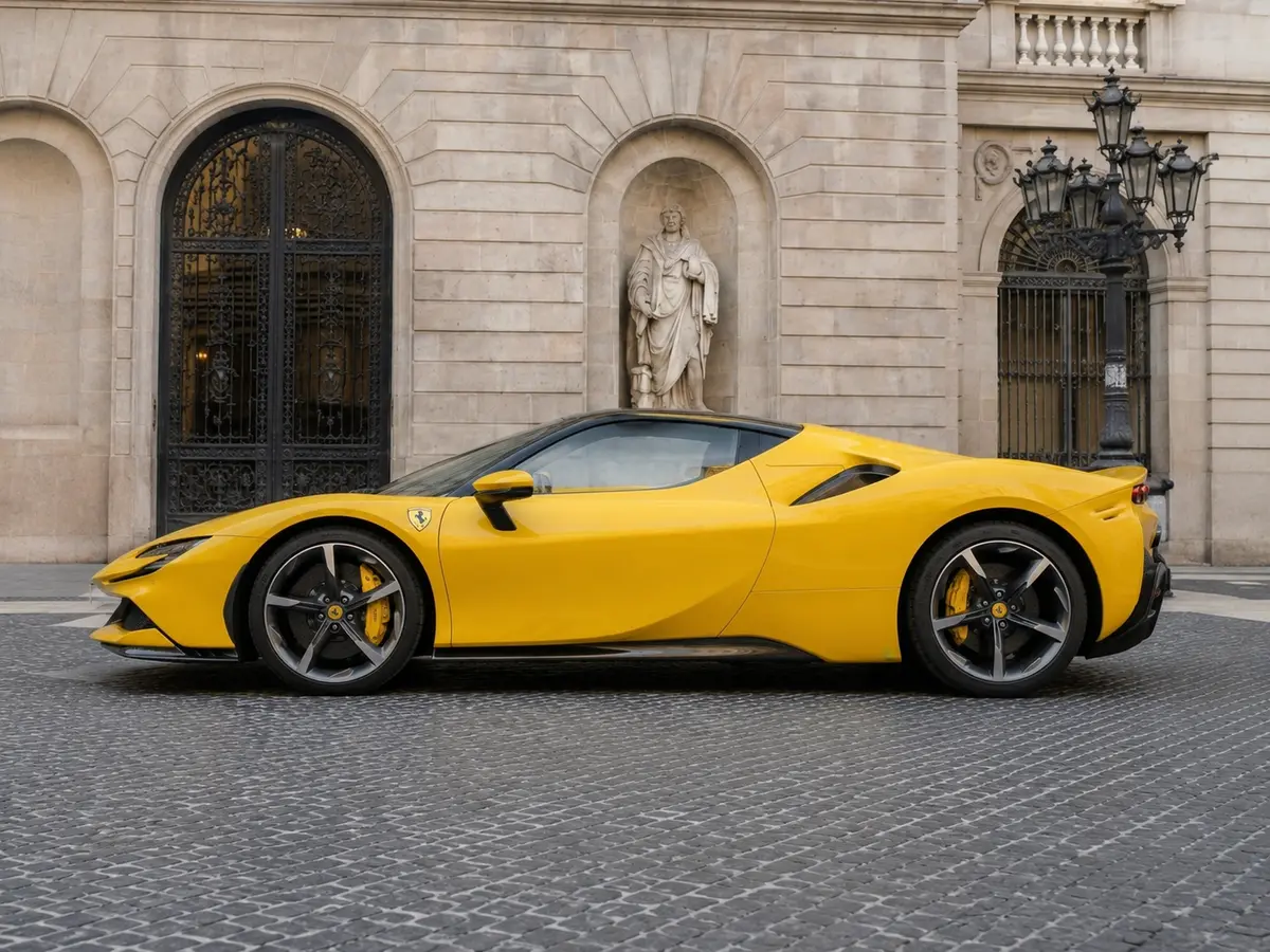 Ferrari SF90 Spider 2024, exterior — Lisbon Luxury Car Rental, Lisbon. The Ferrari SF90 Spider sits at the top of the marque's current range, and it feels that…