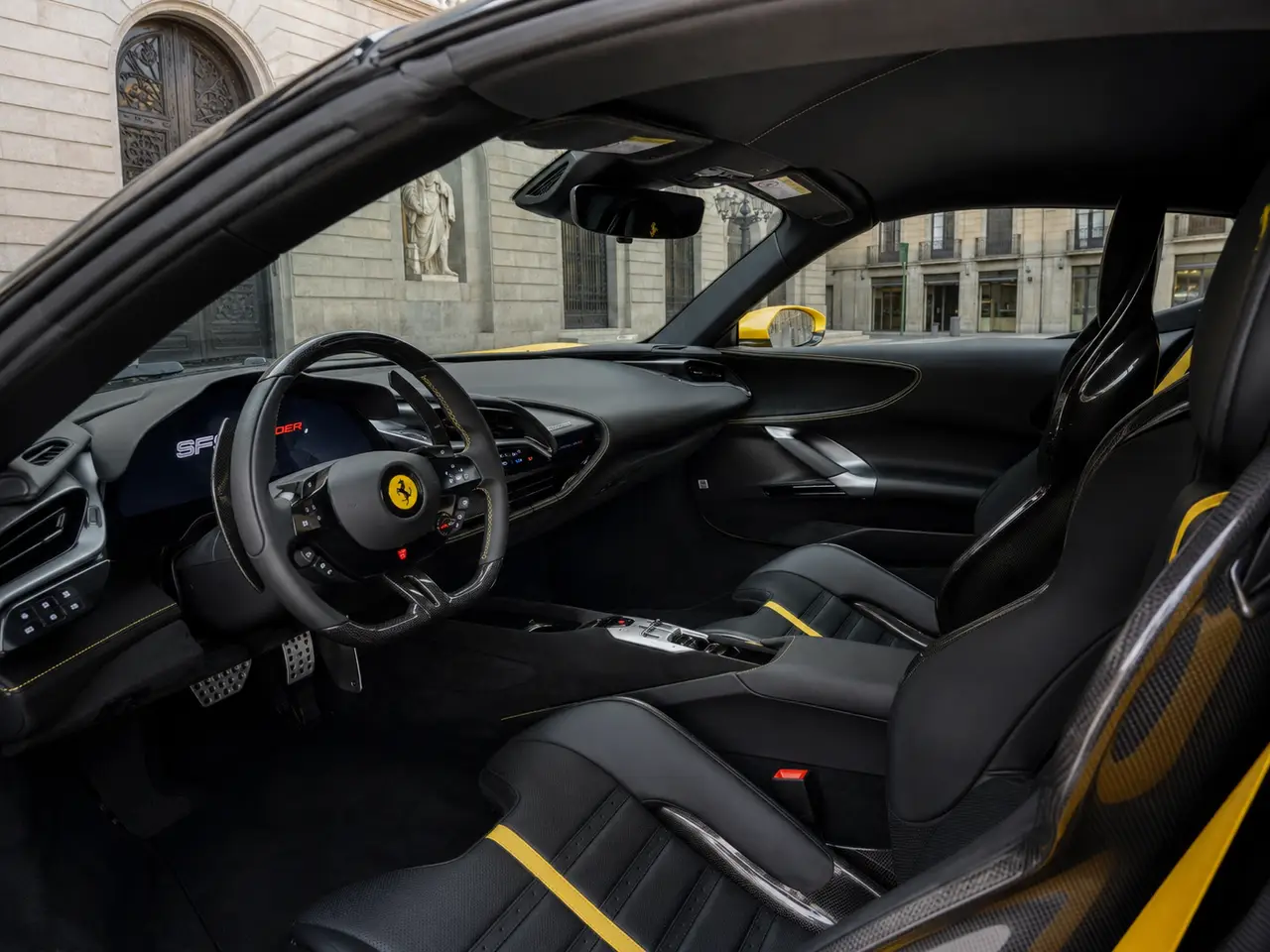 Ferrari SF90 Spider 2024, interior — Lisbon Luxury Car Rental, Lisbon. The Ferrari SF90 Spider sits at the top of the marque's current range, and it feels that…