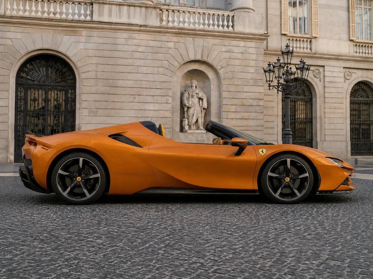 Ferrari SF90 Spider Tailor Made 2025, front view — Lisbon Luxury Car Rental, Lisbon. The Ferrari SF90 Spider Tailor Made pairs 986 hp with a two-seat, open-top cockpit,…