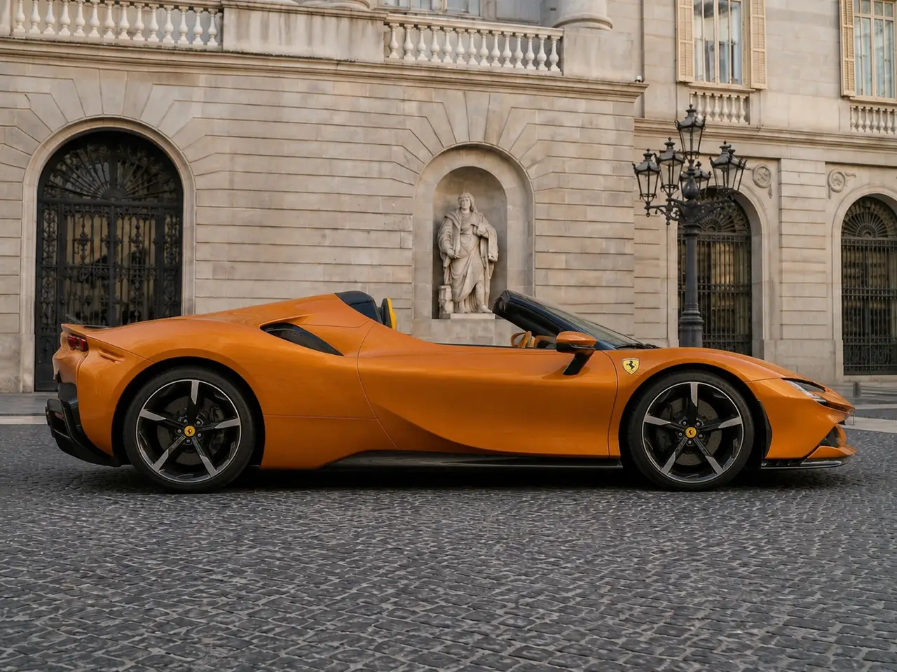 Ferrari SF90 Spider Tailor Made 2025, front view — Lisbon Luxury Car Rental, Lisbon. The Ferrari SF90 Spider Tailor Made pairs 986 hp with a two-seat, open-top cockpit,…