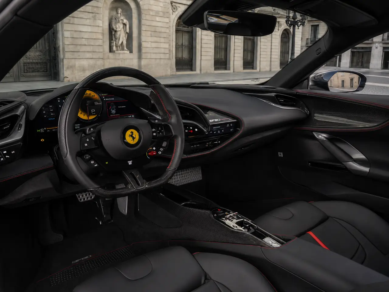 Ferrari SF90 Stradale 2025, interior — Lisbon Luxury Car Rental, Lisbon. The Ferrari SF90 Stradale is Maranello's most powerful road car to date, a plug-in hybrid…