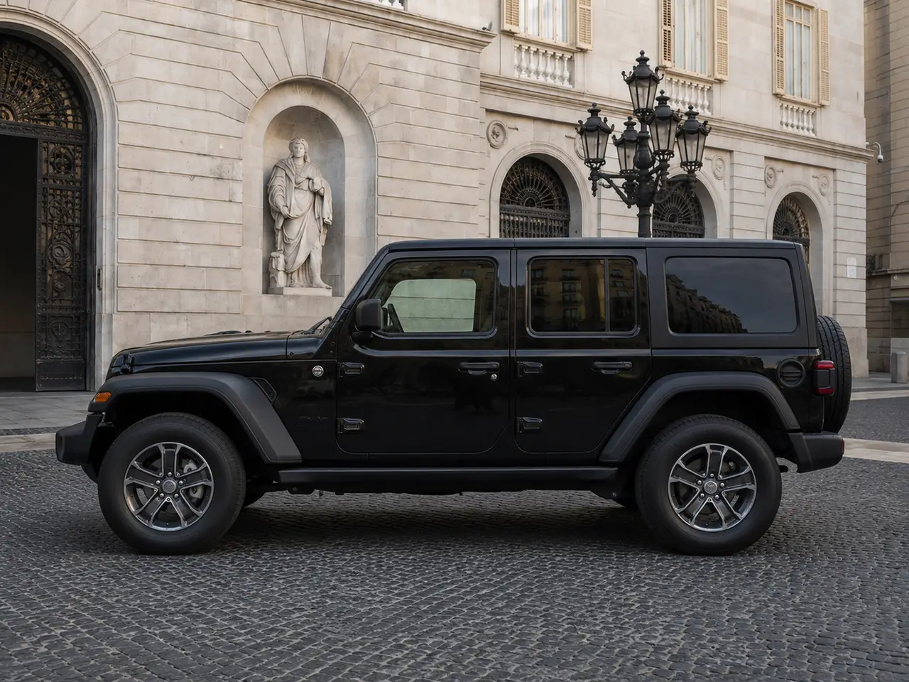 Jeep Wrangler 2025, exterior — Lisbon Luxury Car Rental, Lisbon. The 2025 Jeep Wrangler brings a different kind of presence to the fleet: upright, boxy,…