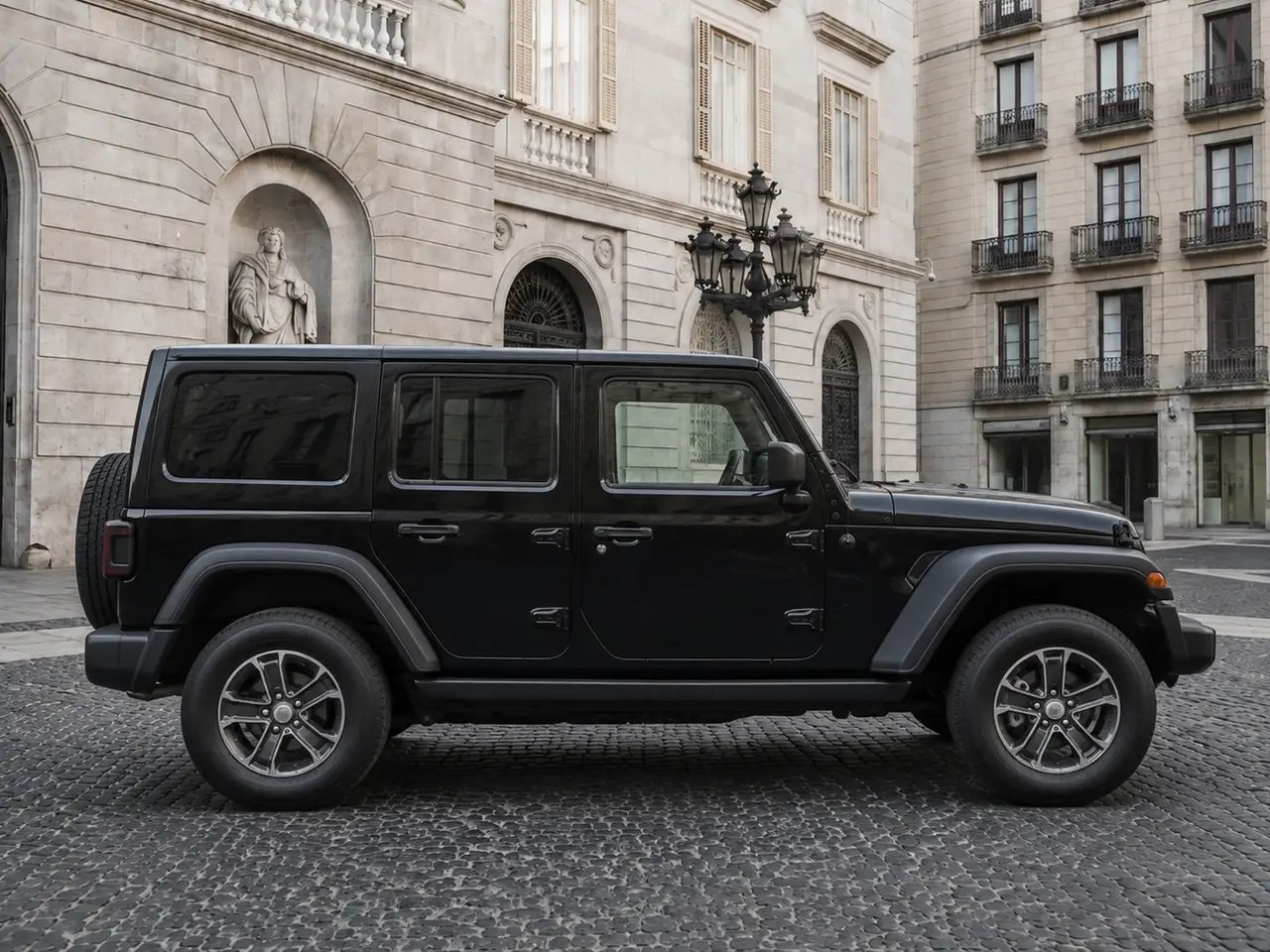 Jeep Wrangler 2025, front view — Lisbon Luxury Car Rental, Lisbon. The 2025 Jeep Wrangler brings a different kind of presence to the fleet: upright, boxy,…