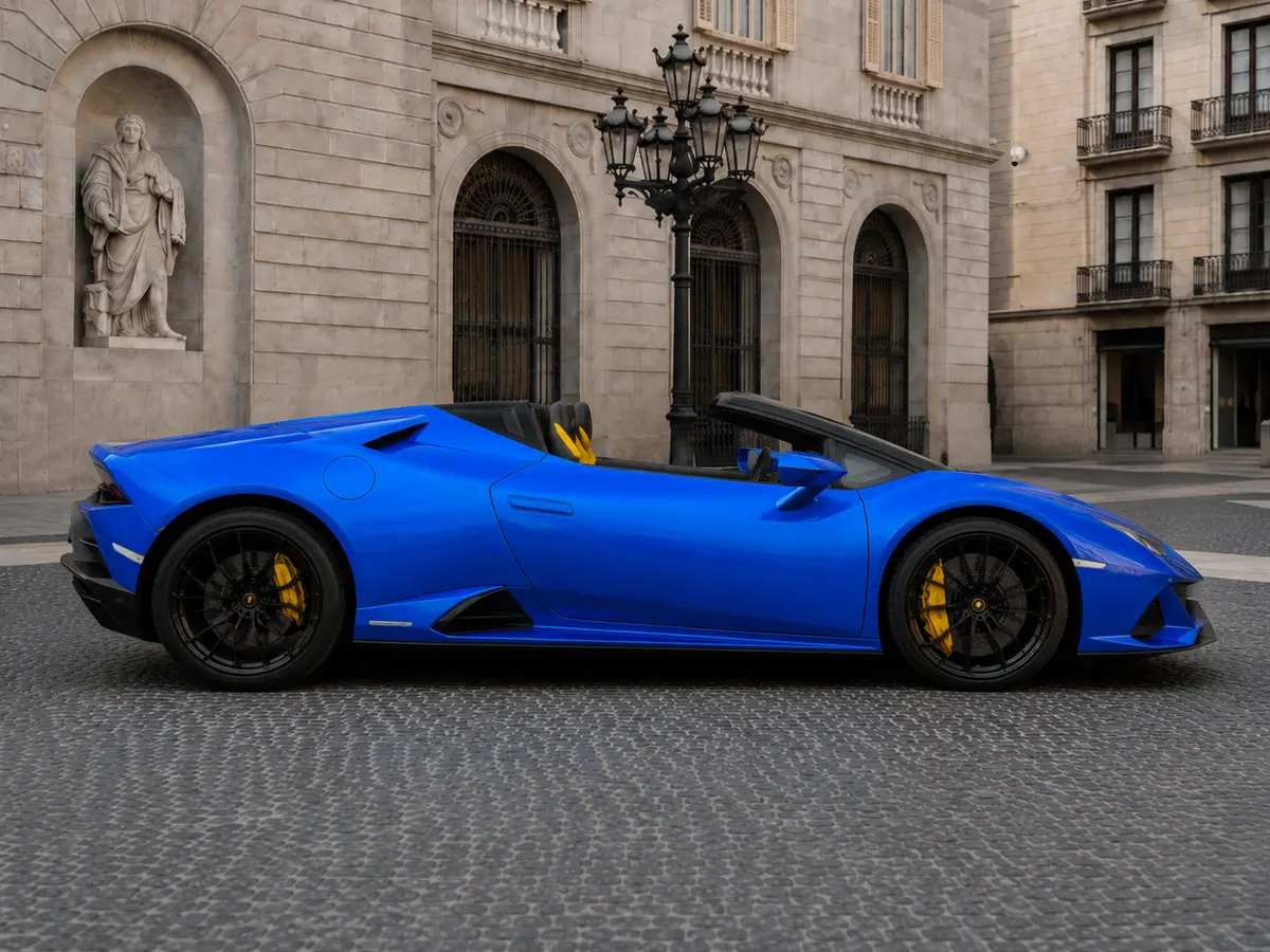 Lamborghini Huracan Evo Spyder 2022, front view — Lisbon Luxury Car Rental, Lisbon. The Lamborghini Huracan Evo Spyder pairs a naturally aspirated V10 with 640 hp and the…