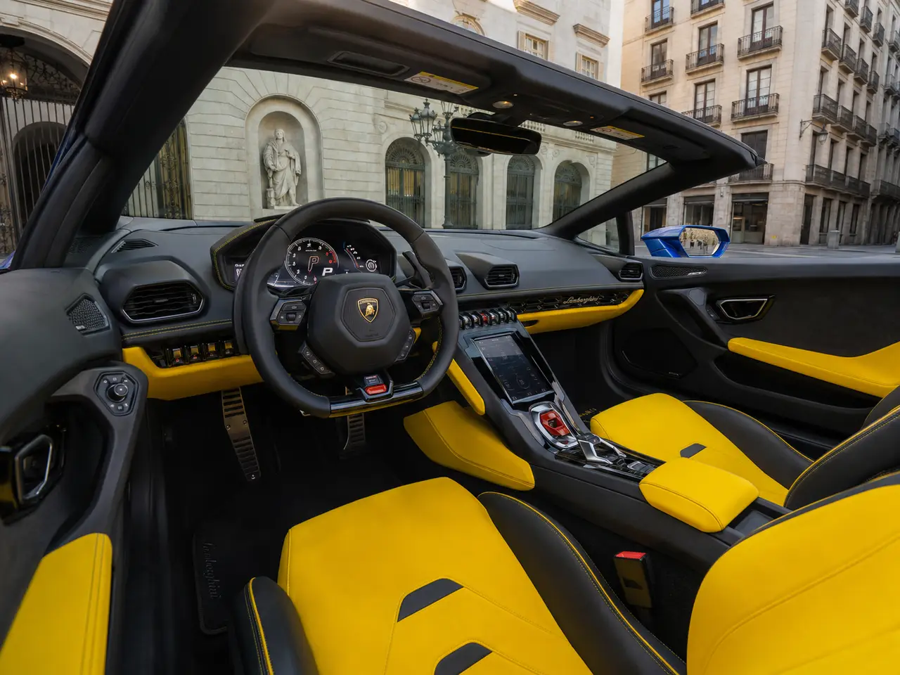Lamborghini Huracan Evo Spyder 2022, interior — Lisbon Luxury Car Rental, Lisbon. The Lamborghini Huracan Evo Spyder pairs a naturally aspirated V10 with 640 hp and the…