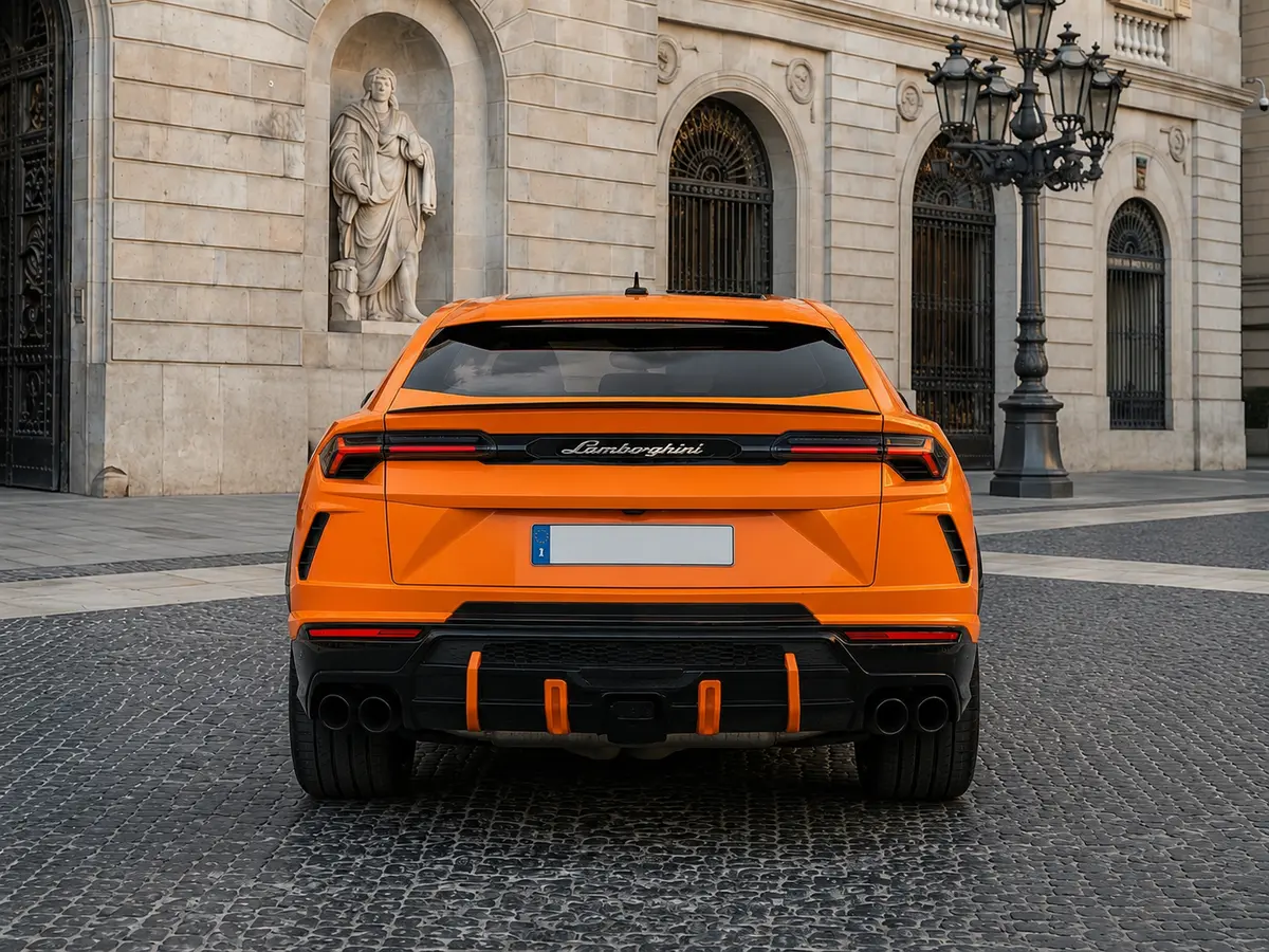 Lamborghini Urus S 2024, rear view — Lisbon Luxury Car Rental, Lisbon. The Lamborghini Urus S carries 666 hp in a body built for five, which makes it one of the…