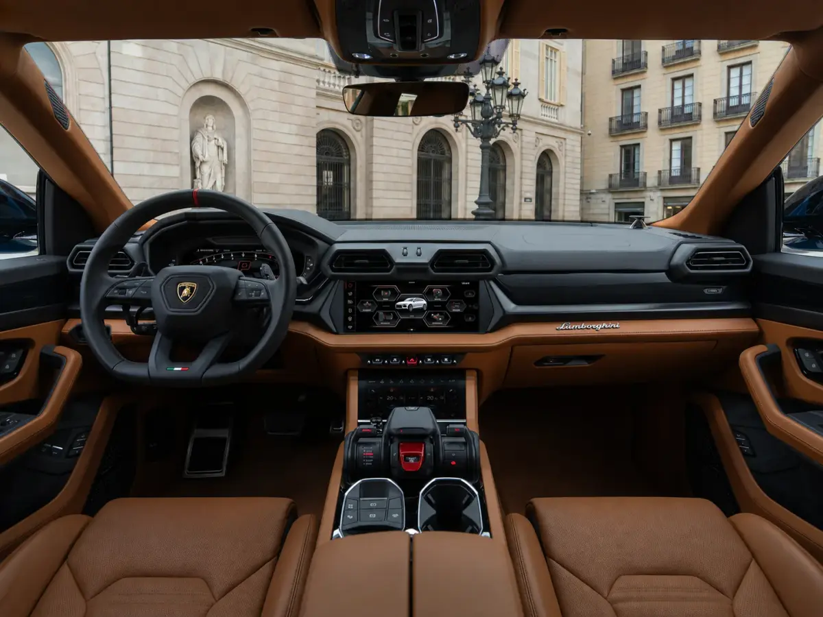 Lamborghini Urus SE 2025, dashboard — Lisbon Luxury Car Rental, Lisbon. The Lamborghini Urus SE brings 800 hp and five full seats to a body style most drivers…