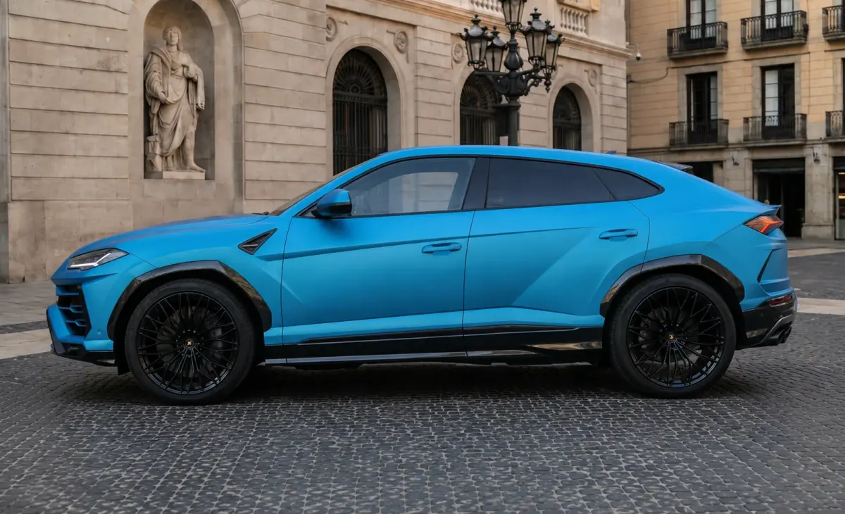 Lamborghini Urus SE 2025, side profile — Lisbon Luxury Car Rental, Lisbon. The Lamborghini Urus SE brings 800 hp and five full seats to a body style most drivers…