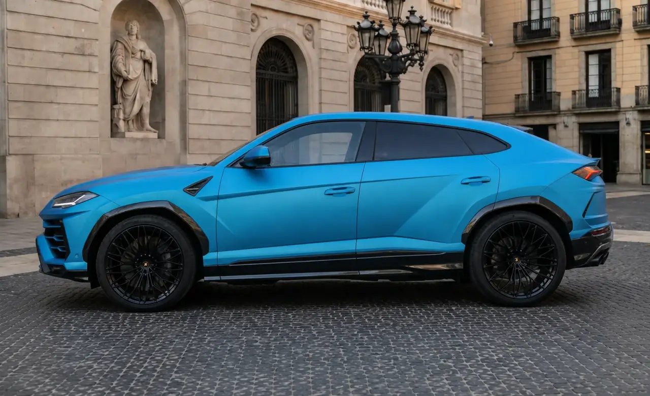 Lamborghini Urus SE 2025, side profile — Lisbon Luxury Car Rental, Lisbon. The Lamborghini Urus SE brings 800 hp and five full seats to a body style most drivers…