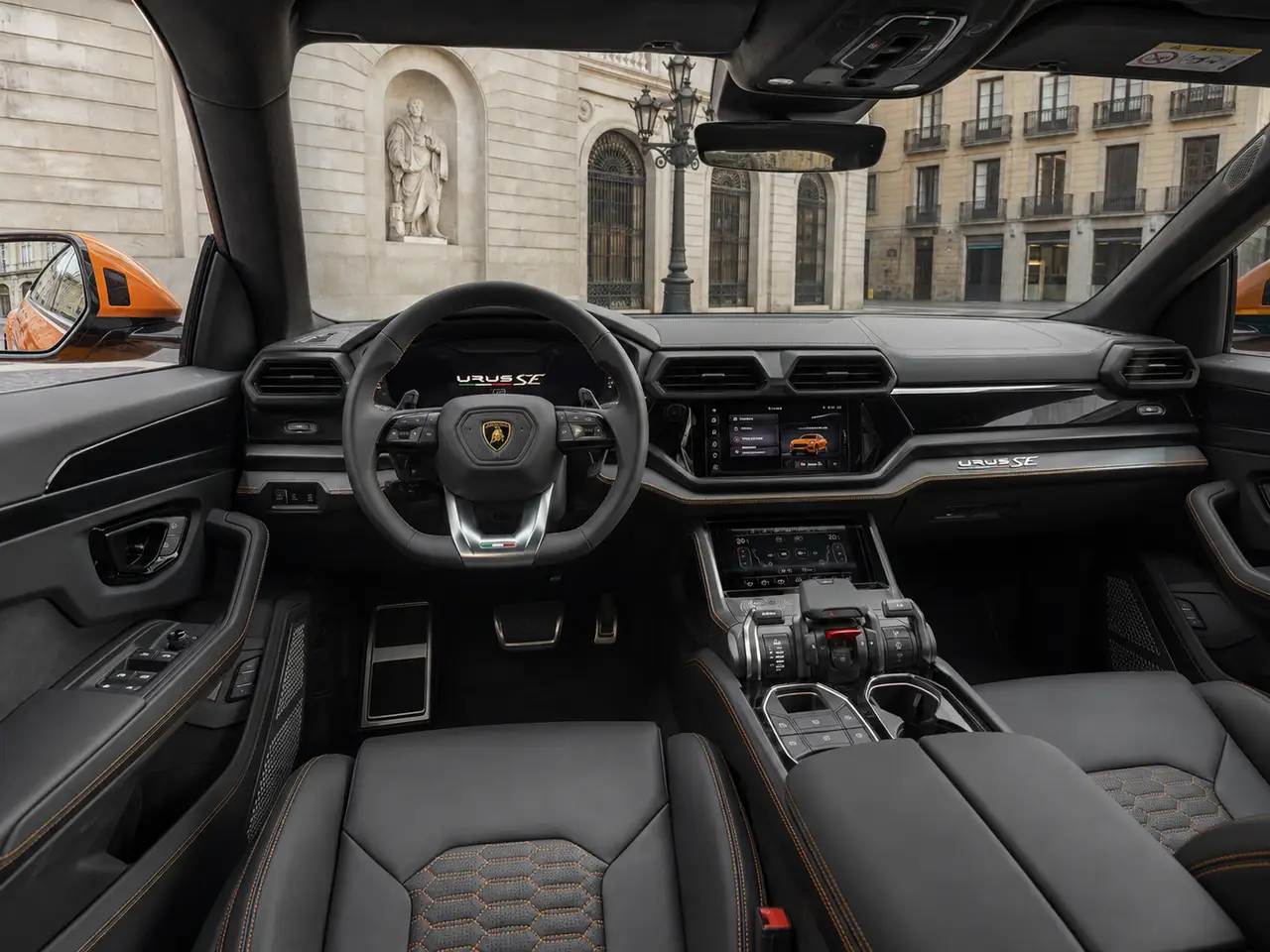 Lamborghini URUS SE 2025, interior — Lisbon Luxury Car Rental, Lisbon. The Lamborghini URUS SE occupies a category of its own: a five-seat SUV built by a marque…