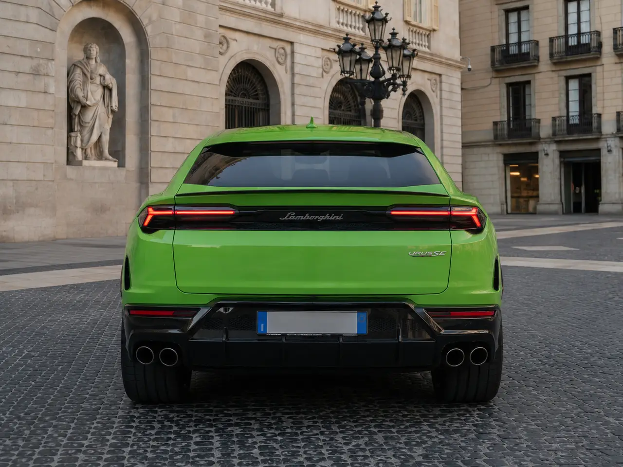 Lamborghini Urus SE 2026, rear view — Lisbon Luxury Car Rental, Lisbon. The Lamborghini Urus SE brings genuine supercar presence to a five-seat SUV format, a…