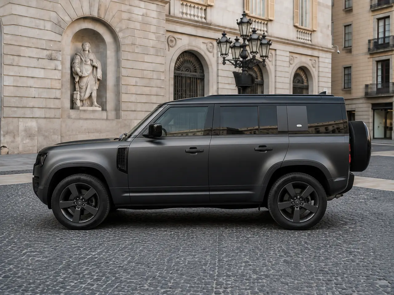Land Rover Defender 2024, exterior — Lisbon Luxury Car Rental, Lisbon. The 2024 Land Rover Defender brings 400 hp and seven seats to a fleet mostly built around…