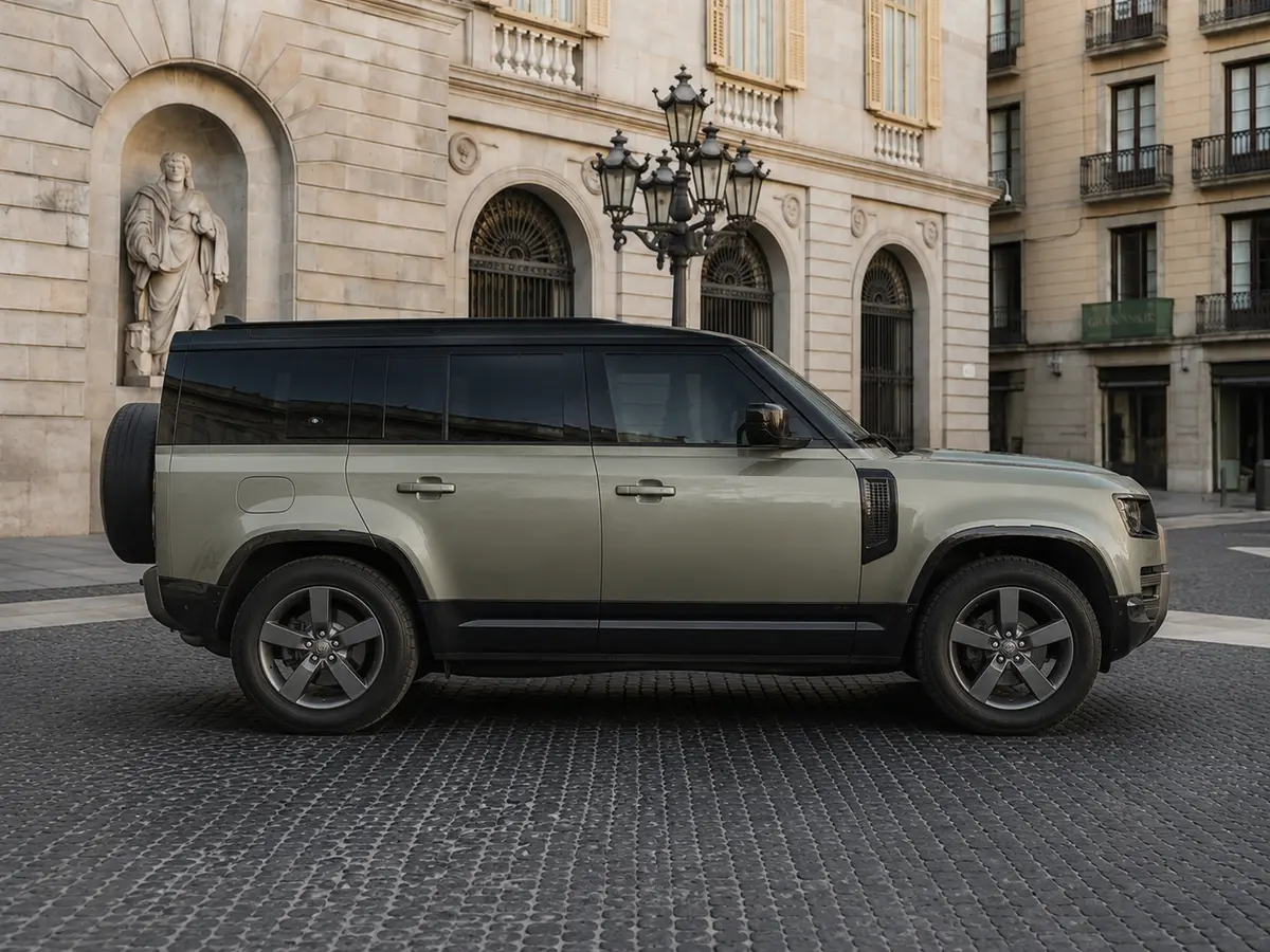 Land Rover Defender X-Dynamic 7 seater 2024, front view — Lisbon Luxury Car Rental, Lisbon. The 2024 Land Rover Defender X-Dynamic brings a different kind of presence to the fleet:…