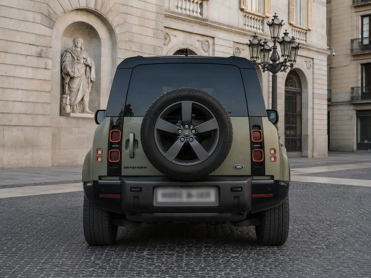 Land Rover Defender X-Dynamic 7 seater 2024, rear view — Lisbon Luxury Car Rental, Lisbon. The 2024 Land Rover Defender X-Dynamic brings a different kind of presence to the fleet:…