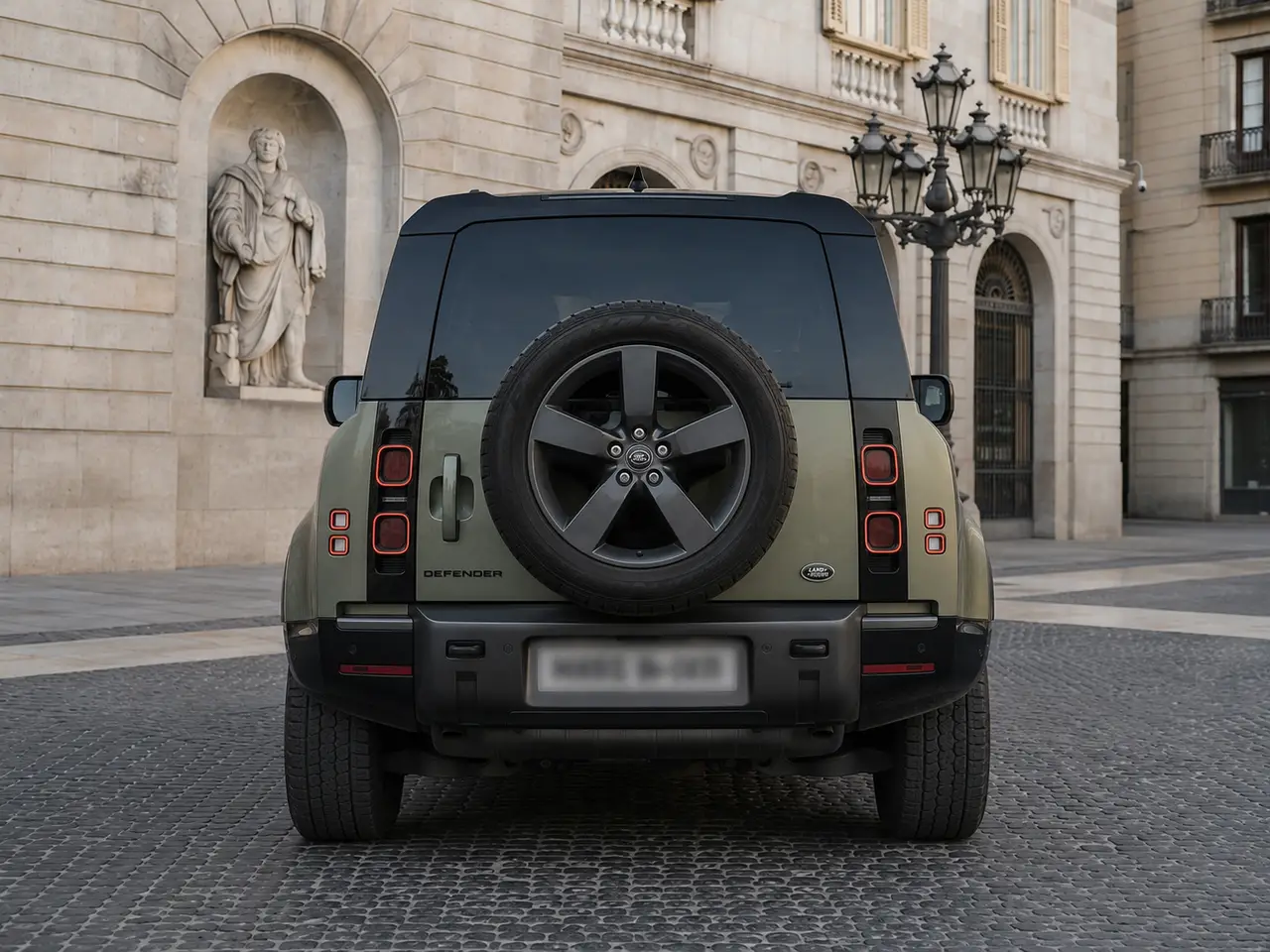 Land Rover Defender X-Dynamic 7 seater 2024, rear view — Lisbon Luxury Car Rental, Lisbon. The 2024 Land Rover Defender X-Dynamic brings a different kind of presence to the fleet:…