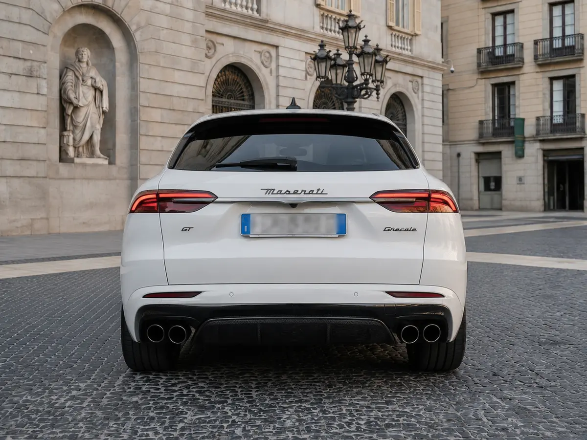 Maserati Grecale GT 2025, rear view — Lisbon Luxury Car Rental, Lisbon. The Maserati Grecale GT sits in a useful middle ground: a five-seat SUV with 300 hp,…